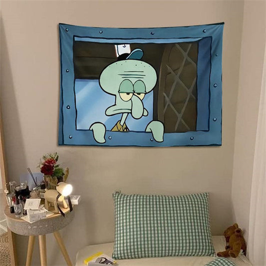 Lofaris Cartoon Squidward Krusty Krab Window Wall Tapestry